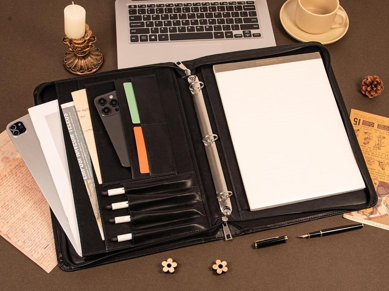 AZXCG Zipper Portfolio Padfolio Binder,3-Ring Padfolio for Women and Men,A4/Letter Size, PU Leather with iPad,Professional Organizer for Resume/Interview - Image 5